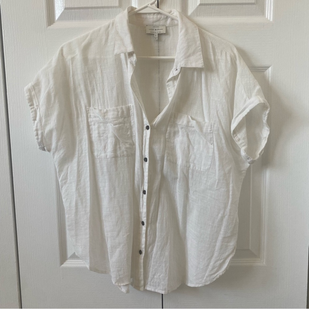 Lucky Brand White Linen Short Sleeve Button Down